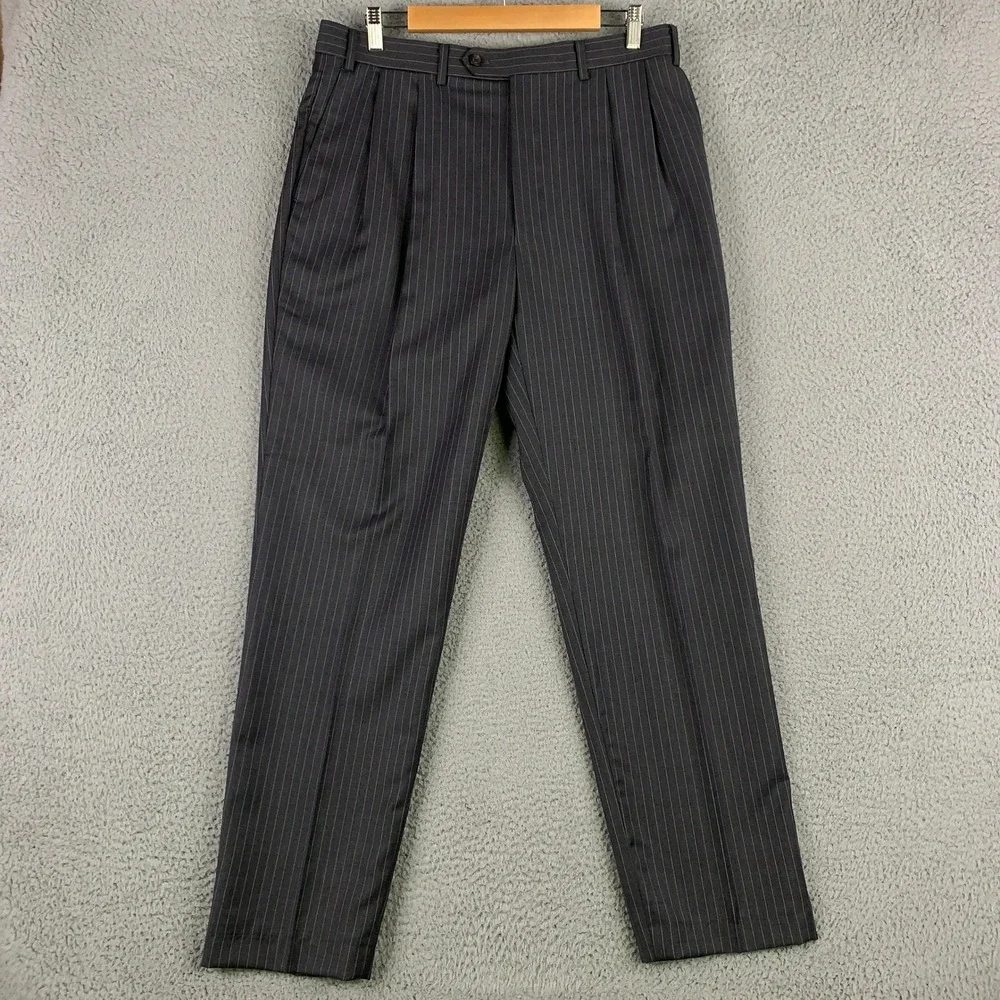 Ralph Ralph Lauren 2 Piece Suit 42L Grey Pinstripe Wool Pleated Pants 34x30.5